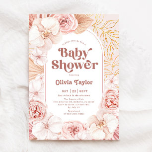 Rosa Boho Blommigt Baby Shower Inbjudningar