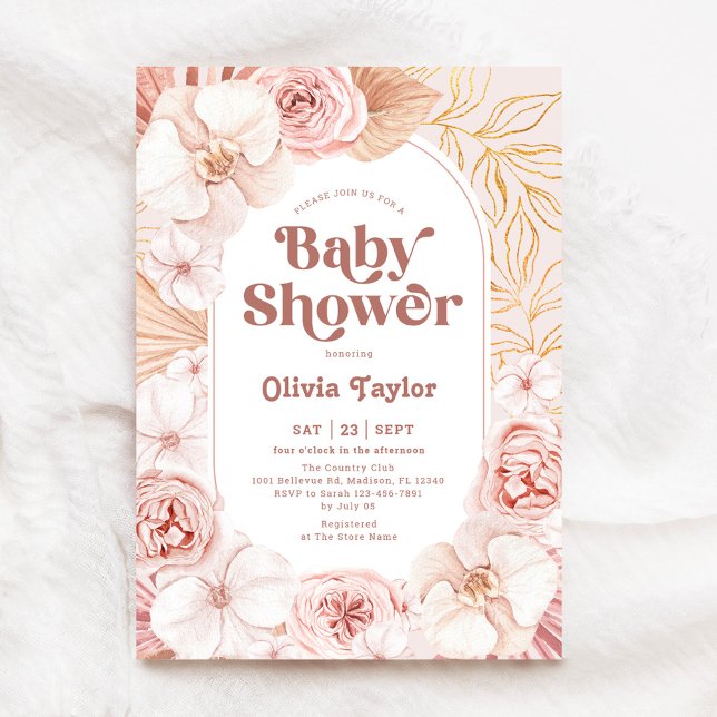  Rosa Boho Blommigt Baby Shower Inbjudningar (Skapare uppladdad)