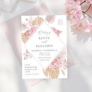 Rosa Boho Blommigt Bröllop Inbjudningar