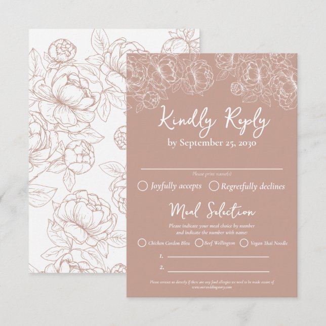  Rosa Boho Blommigt Bröllop, måltider och OSA Kort (Fram/baksida)