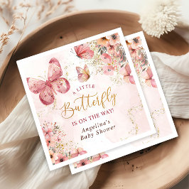 Rosa Boho Blommigt Butterfly Baby Shower Pappersservett