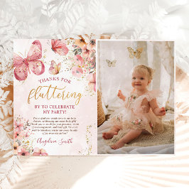 Rosa Boho Blommigt Butterfly Baby Shower Photo Tack Kort