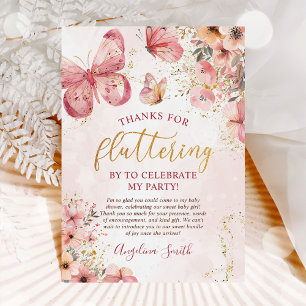 Rosa Boho Blommigt Butterfly Baby Shower Tack Kort