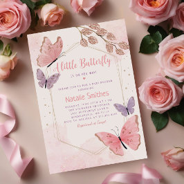  Rosa Boho Blommigt Butterfly Girl Baby Shower Inbjudningar