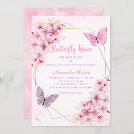 Rosa Boho Blommigt Butterfly Kisses Girl Baby Show Inbjudningar