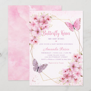 Rosa Boho Blommigt Butterfly Kisses Girl Baby Show Inbjudningar