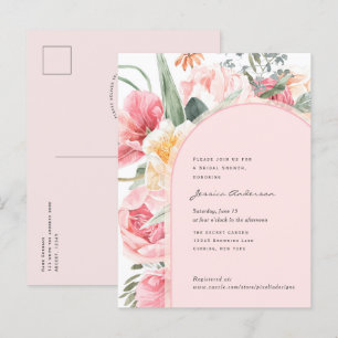  rosa boho blommigt chic  girly  möhippa inbjudan vykort