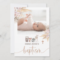 Rosa Boho Blommigt Guld Calligraphy Baptism