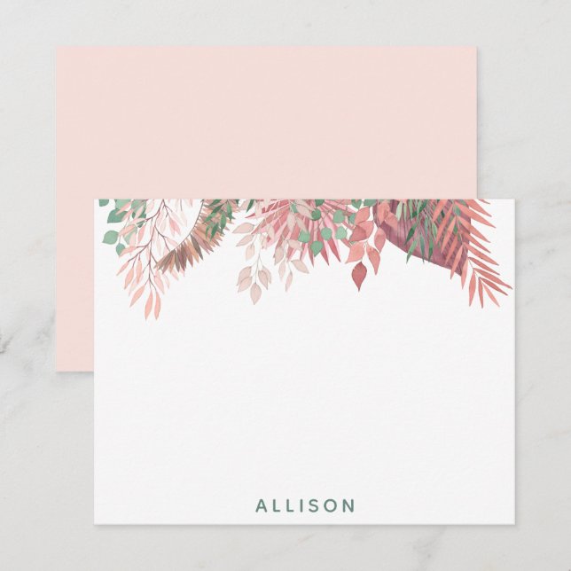 Rosa Boho Blommigt Personlig - platta anteckningsk Anteckningskort (Fram/baksida)