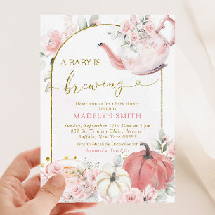Rosa Boho Blommigt Pumpkin A baby brinner Inbjudningar
