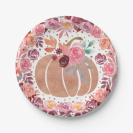 Rosa Boho Blommigt Pumpkin Bday Shower Papper Plat