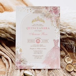 Rosa  Boho Blommigt Quinceañera 15:e födelsedagen Inbjudningar