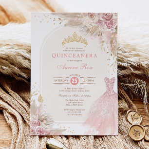Rosa Boho Blommigt Quinceañera 15:e födelsedagen Inbjudningar