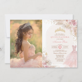 Rosa Boho Blommigt Quinceañera 15:e födelsedagsfot Inbjudningar