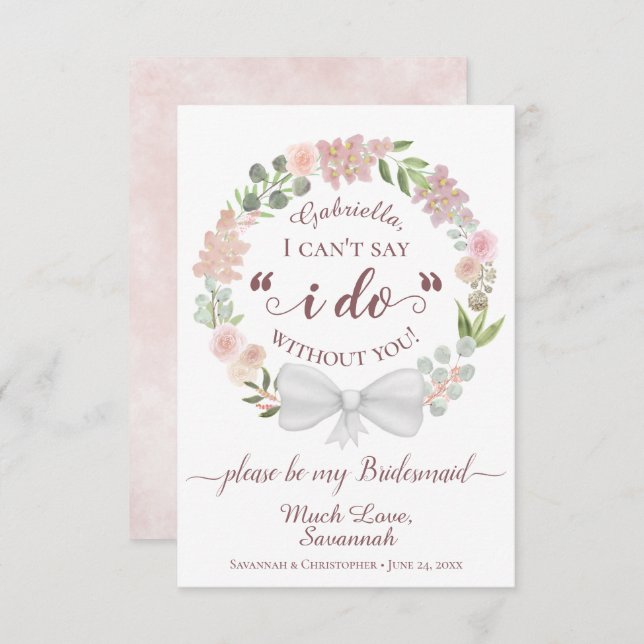 Rosa Boho Blommigt WAN BE MIG Bridesmaid Card (Fram/baksida)