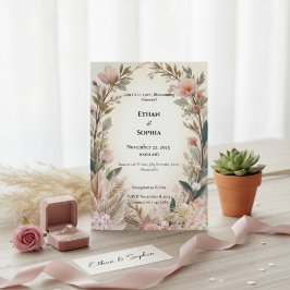 Rosa Boho Blommigt Wedding bjudande in Inbjudningar