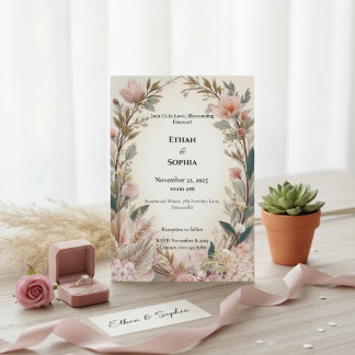  Rosa Boho Blommigt Wedding bjudande in Inbjudningar