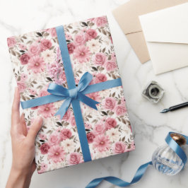 Rosa Boho Blommigt Wrapping Papper Presentpapper