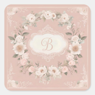 Rosa Boho blommonogram Fyrkantigt Klistermärke