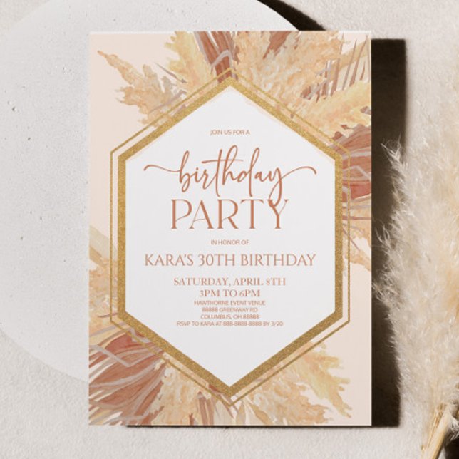 Rosa Boho Bohemian Blommigt Flower Födelsedagsfest Inbjudningar (Skapare uppladdad)