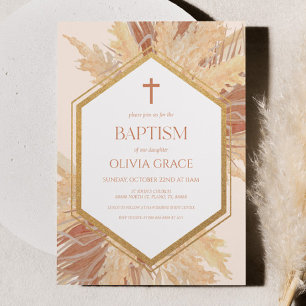 Rosa Boho Bohemian Blommigt Flower Ram Baptism Inbjudningar