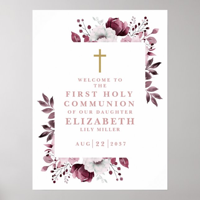 Rosa Boho botaniska Heligan Communion Välkomstskyl Poster (Framsidan)