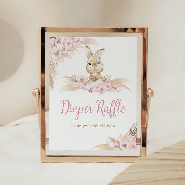 Rosa Boho Bunny Baby Shower Raffle Poster (Pampas Grass Girl Bunny Baby Shower Diaper Raffle Sign)