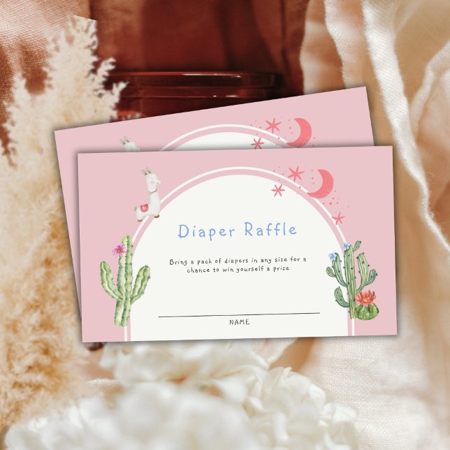 Rosa Boho Cactus Leksak Diaper Raffle Baby Shower Tilläggskort (Pink Boho Cactus Toys Diaper Raffle Baby Shower Enclosure Card)