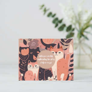 Rosa Boho Cats and Flowers Birthday Postcard Helg Vykort