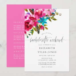 Rosa Boho Chic Blommig Möhippa Helg Schema Inbjudningar