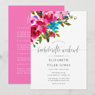 Rosa Boho Chic Blommigt Bachelorette Helg Agenda Inbjudningar