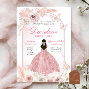 Rosa Boho Chic Quinceanera Inbjudningar