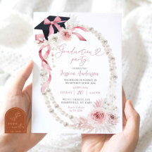 Rosa Boho Coquette Bow Pärlor Examen Festa