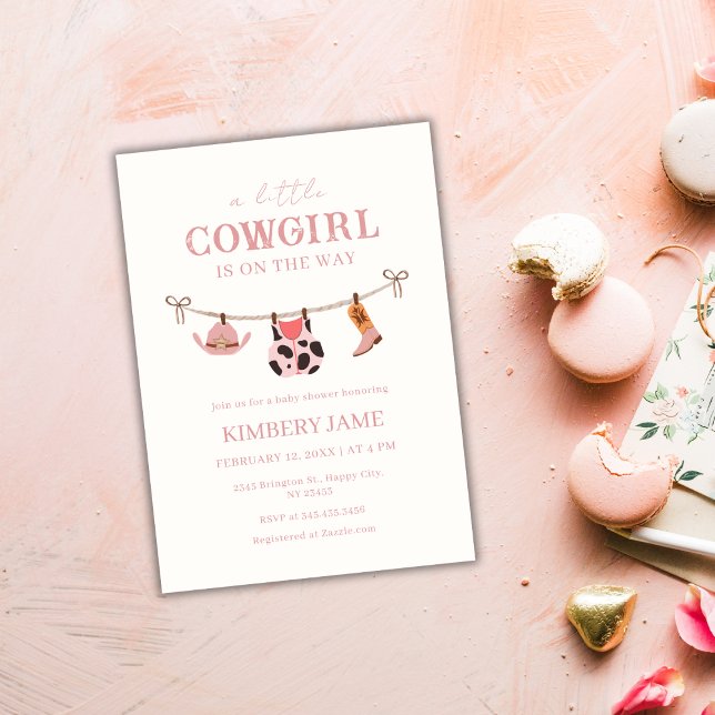 Rosa Boho Cowgirl clothesline Baby Shower Inbjudningar (Pink Boho Cowgirl clothesline Baby Shower Invitation)