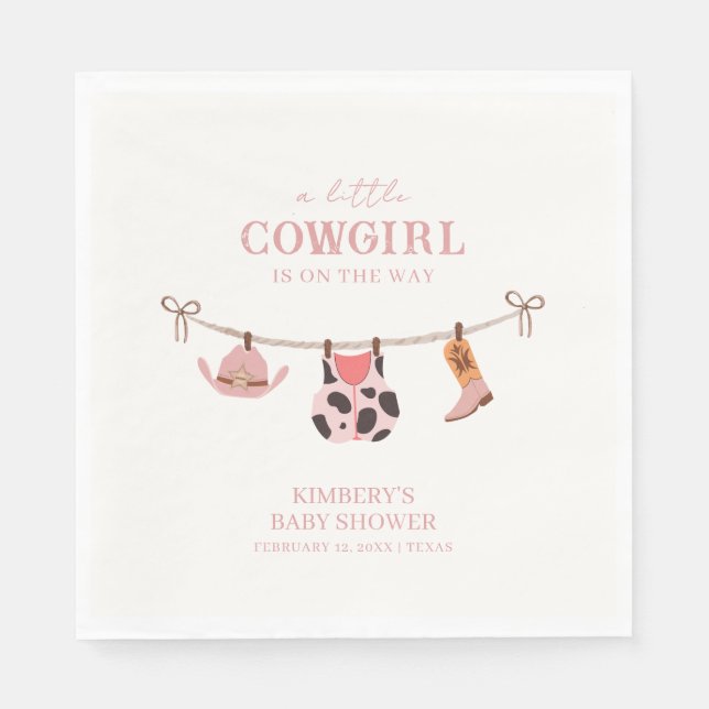 Rosa Boho Cowgirl Clothesline Cowhide Baby Shower Pappersservett (Framsidan)