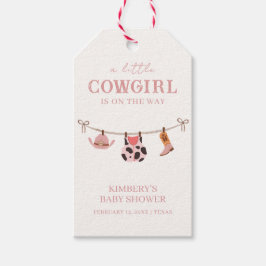 Rosa Boho Cowgirl Clothesline Cowhide Baby Shower Presentetikett