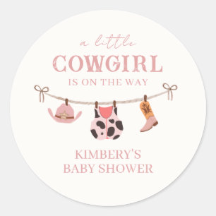 Rosa Boho Cowgirl Clothesline Cowhide Baby Shower Runt Klistermärke