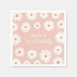 Rosa Boho Daisy Birthday Part Pappersservett