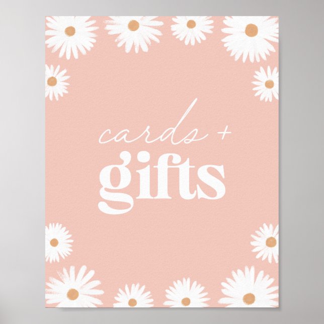 Rosa Boho Daisy Blommigt Baby Shower Cards and Gif Poster (Framsidan)