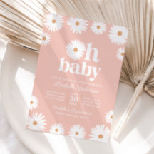 Rosa Boho Daisy Blommigt Baby Shower-inbjudan