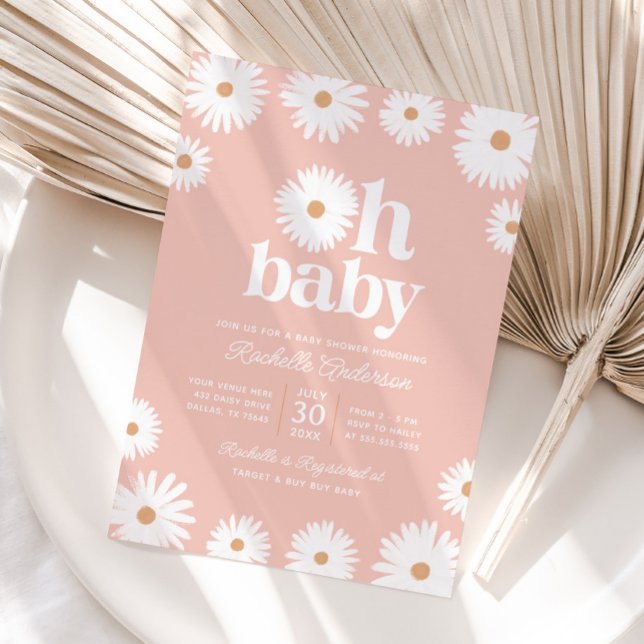 Rosa Boho Daisy Blommigt  Baby Shower-inbjudan Inbjudningar (Skapare uppladdad)