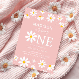 Rosa Boho Daisy Första födelsedag Inbjudningar