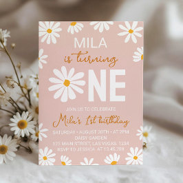 Rosa Boho Daisy Första födelsedagsinbjudan Inbjudningar