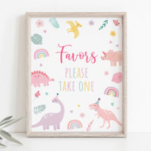 Rosa Boho Dinosaur Birthday-favoritskylt