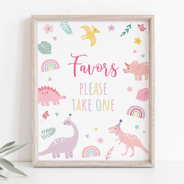 Rosa Boho Dinosaur Birthday-favoritskylt Poster (Skapare uppladdad)