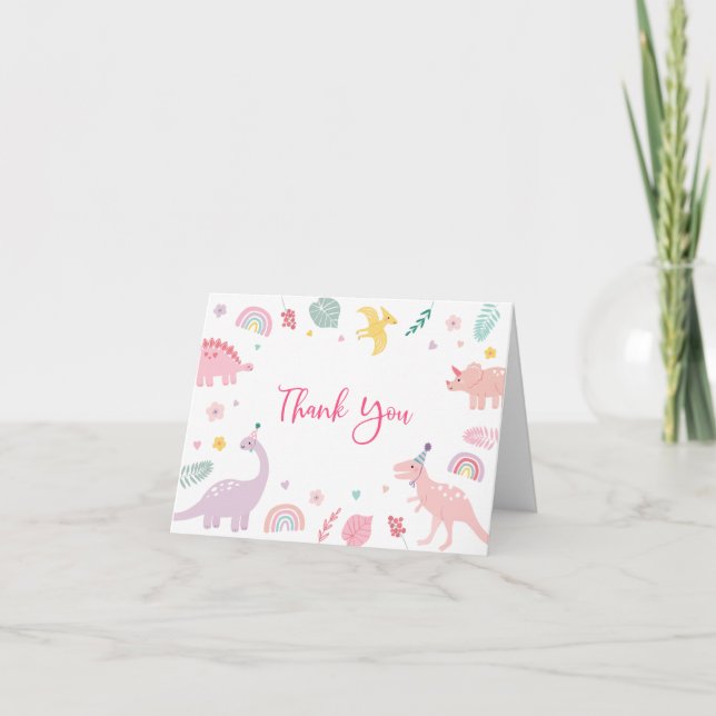Rosa Boho Dinosaur Birthday Tack (Framsida)