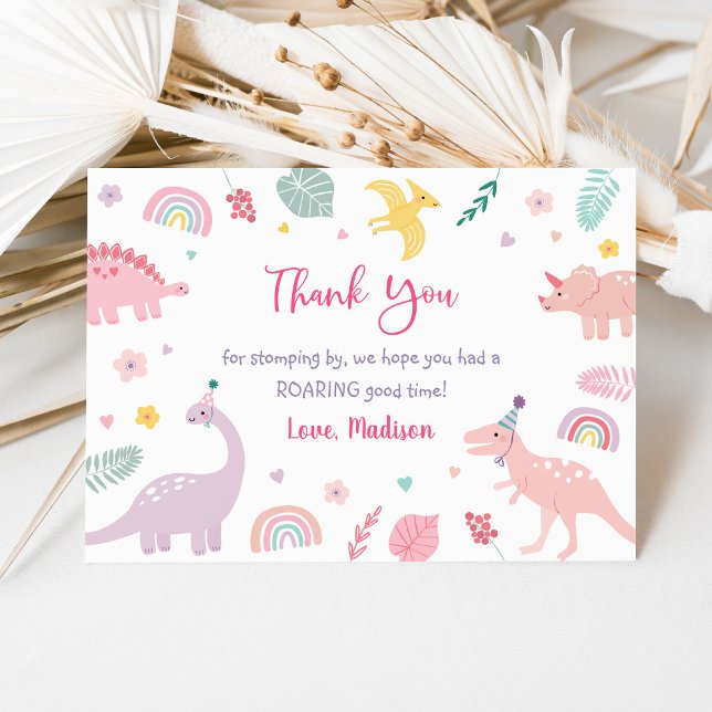 Rosa Boho Dinosaur Birthday Tack (Skapare uppladdad)