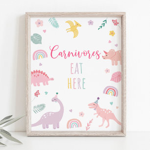 Rosa Boho Dinosaur Carnivores Birthday Sign Poster