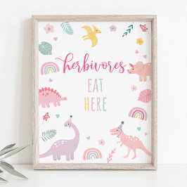 Rosa Boho Dinosaur Herbivores Birthday Sign Poster