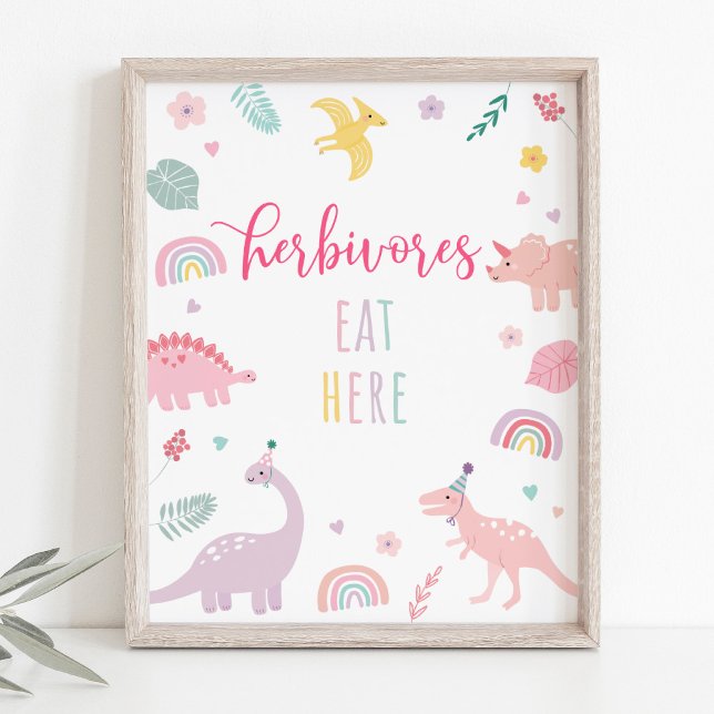 Rosa Boho Dinosaur Herbivores Birthday Sign Poster (Skapare uppladdad)